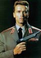 Arnold Schwarzenegger as Ivan Danko in "Red Heat," holding a gun with a serious expression, showcasing his iconic role.