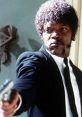 Jules Winnfield from Pulp Fiction, dressed in a suit, pointing a gun with an intense expression. Iconic cinematic moment.