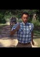 Forrest Gump running down a dirt road, showcasing determination and iconic style in a blue checkered shirt.