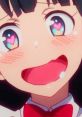 Cheerful anime character with heart-shaped eyes, showcasing excitement and joy typical in 2019 anime series.