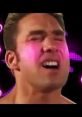 Facial expression of a man enthusiastically performing in a Gachimuchi-themed scene with vibrant neon background.