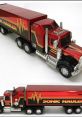 Red Sonic Hauler truck model with detailed design and chrome accents, showcasing striking graphics and powerful aesthetics.