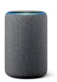 Compact gray Alexa device with a sleek design, featuring a blue light ring for voice activation and smart home control.