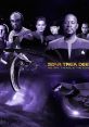 Star Trek Deep Space Nine poster featuring iconic characters and the starship, showcasing the series' unique sci-fi aesthetics.