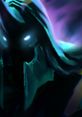 Abaddon from Dota exuding a dark and mystical aura with glowing blue eyes, representing strength and power in the game.