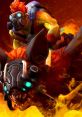 Batrider from Dota rides a fierce beast amidst fiery flames, showcasing his unique style and powerful abilities.