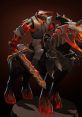 Chaos Knight from Dota, riding a fiery steed with a glowing sword, exudes power and intensity in battle.