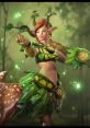 Enchantress from Dota, adorned in leafy armor, channels nature's magic with her enchanting pose and forest backdrop.