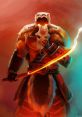 Juggernaut from Dota, wielding a glowing sword, exuding strength and mystique against a vibrant background.