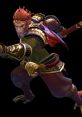 Dynamic Monkey King character from Dota, showcasing vibrant colors and intricate armor, ready for battle.