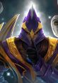 Silencer from Dota, wearing a striking purple and gold outfit, gestures for silence, embodying stealth and silence.