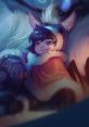 Nunu from League of Legends cozying up with his yeti companion in a colorful winter setting.