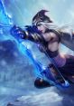 Ashe from League of Legends aiming her icy bow, poised for battle in a mystical snowy landscape.