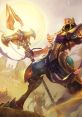 Azir from League of Legends, depicted wielding his spear with a stunning golden aura in a mystical setting.