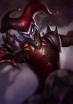 Shaco, the Deceiver from League of Legends, brandishes his dagger with a sinister grin and striking jester attire.