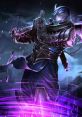 Shen from League of Legends showcases his iconic stance, surrounded by purple energy and a mysterious atmosphere.