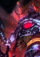 Sion from League of Legends, towering with his iconic hammer, oozing dark energy and strength in a fiery background.