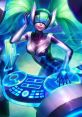 DJ Sona mixes vibrant beats at her futuristic DJ booth, showcasing her iconic League of Legends skin.