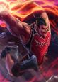 Dunkmaster Darius performs an epic slam dunk in a Noxian basketball jersey, surrounded by dynamic fiery effects.