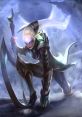 Diana from League of Legends, crouched with her crescent blade, surrounded by a mystical aura and moonlit background.