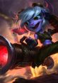 Tristana from League of Legends, grinning excitedly with her cannon, ready for explosive action in a fantasy setting.