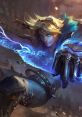 Ezreal, the prodigy from League of Legends, wielding a powerful blue energy blade in an action-packed pose.