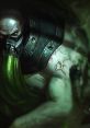 Urgot from League of Legends, showcasing his menacing posture and mechanical aesthetics in a dark, toxic environment.