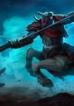 Hecarim from League of Legends charges forward, wielding his spear with a fierce expression in a ghostly environment.