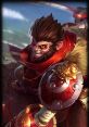 Wukong from League of Legends, showcasing his fierce expression and dynamic pose, ready for battle with iconic armor.