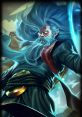 Zilean, the Chronokeeper, wields magic and time manipulation with his flowing blue hair and ancient attire in League of Legends.