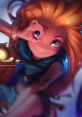 Zoe from League of Legends playfully winking, showcasing her magic with vibrant hair and a playful expression.