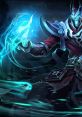 Karthus from League of Legends conjuring dark magic with ghostly energy and an eerie aura in a mystical setting.