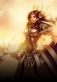 Leona, the radiant warrior from League of Legends, boldly wields her shield and spear against a golden backdrop.