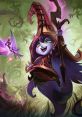 Lulu from League of Legends, cheerfully casting magic in a vibrant, enchanted forest. Colorful fairy by her side.