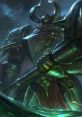 Mordekaiser from League of Legends stands imposingly in a stormy atmosphere, showcasing his armor and weaponry.