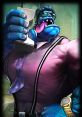 Corporate Mundo from League of Legends, showcasing a muscular blue character in a suit with glasses, exuding confidence.