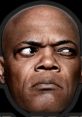 Close-up of Samuel L. Jackson's expressive face, showcasing his iconic serious expression and intense gaze.