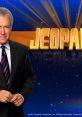 Alex Trebek hosting Jeopardy!, iconic gameshow with a dazzling blue background and bold, shining logo.