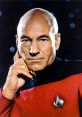 Captain Picard in Starfleet uniform, showcasing his thoughtful expression and iconic communicator badge.