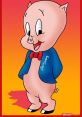 Cheerful Porky Pig character in a blue jacket and red bow tie, ready for fun and laughter. Classic cartoon icon.