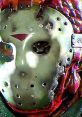 Close-up of a hockey mask worn by Jason Voorhees, iconic character from Friday the 13th horror series, showcasing its eerie details.