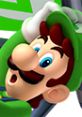 Luigi smiling with a green hat and blue eyes, featured in Mario Kart 7, ready for a fun racing adventure.