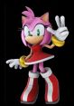 Amy Rose from Sonic the Hedgehog, cheerful pose with pink hair and iconic red dress, showcasing her signature style.