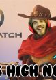 PewDiePie cosplaying McCree in Overwatch with a cowboy hat, headset, and iconic "High Noon" phrase in bold text.