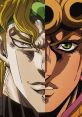 Dio and another character face off, showcasing intense expressions in a dramatic split composition from a popular anime series.