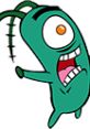 Plankton in a frantic pose, showcasing his expressive personality from the SpongeBob SquarePants Movie.