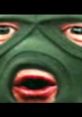 Close-up of a masked face with exaggerated features, representing the vibrant culture of Slav Russian Hard Bass music.