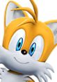 Tails from Sonic the Hedgehog, featuring his signature orange fur, blue eyes, and playful expression.