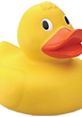 Bright yellow rubber duck squeaky toy with a cheerful expression, perfect for playtime and bath fun for kids.