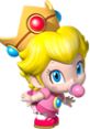 Baby Peach from Mario Kart Arcade GP DX, adorably dressed in pink with a bubblegum, features a golden crown and playful design.